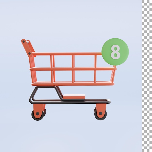 Einkaufswagen mit benachrichtigungssymbolen 3d