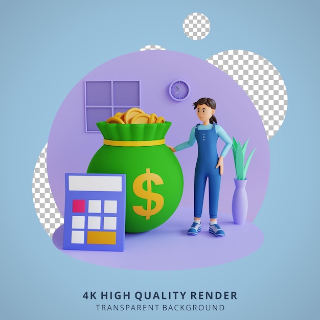 Einkommensersparnisse profitieren Geld 3D-Charakterillustration