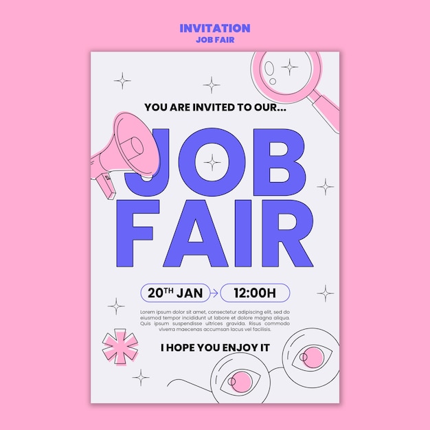Einladungsvorlage für eine Jobmesse für flaches Design