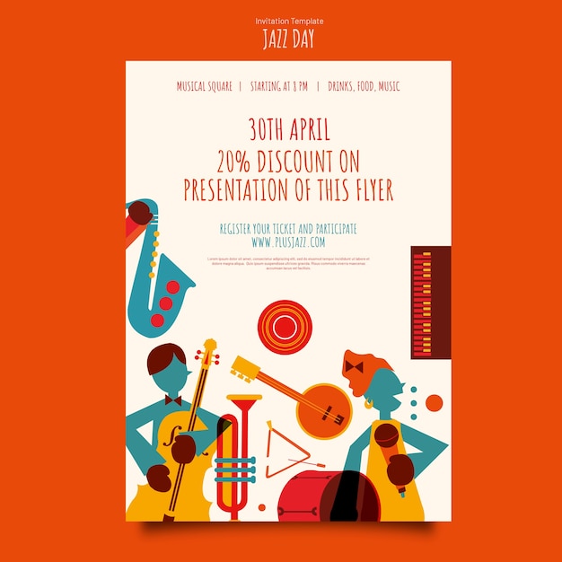 Einladungsvorlage für einen flachen Jazz-Tag