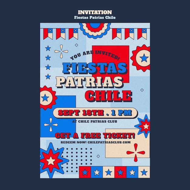 PSD einladungsvorlage für flat design fiestas patrias chile