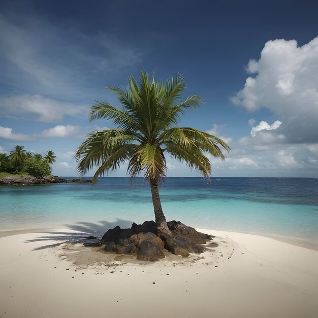 Einsame palme auf der kleinen insel