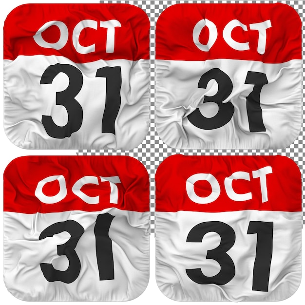Einunddreißigster 31. Oktober Datumskalendersymbol isoliert Vier winkende Bump-Textur 3D-Rendering