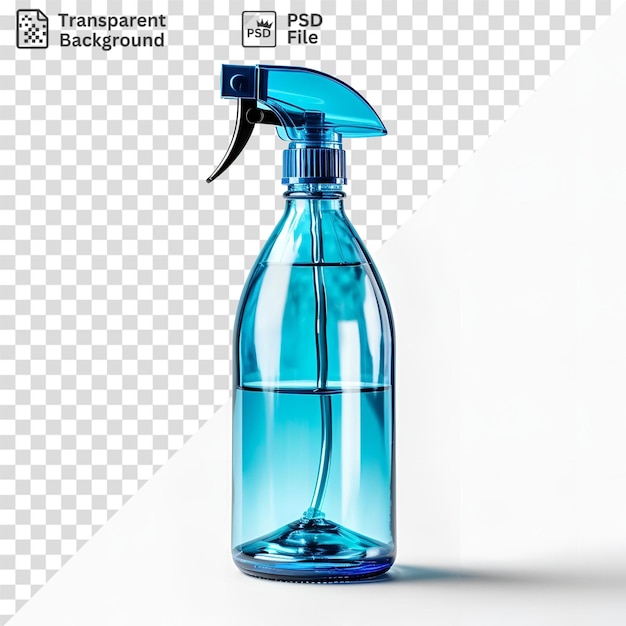 PSD einzigartige wasserflasche mit blauem oberteil und schwarzem schatten auf weißem hintergrund