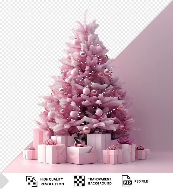 PSD einzigartiger weihnachtsbaum mit geschenkboxen-mockup auf rosa hintergrund