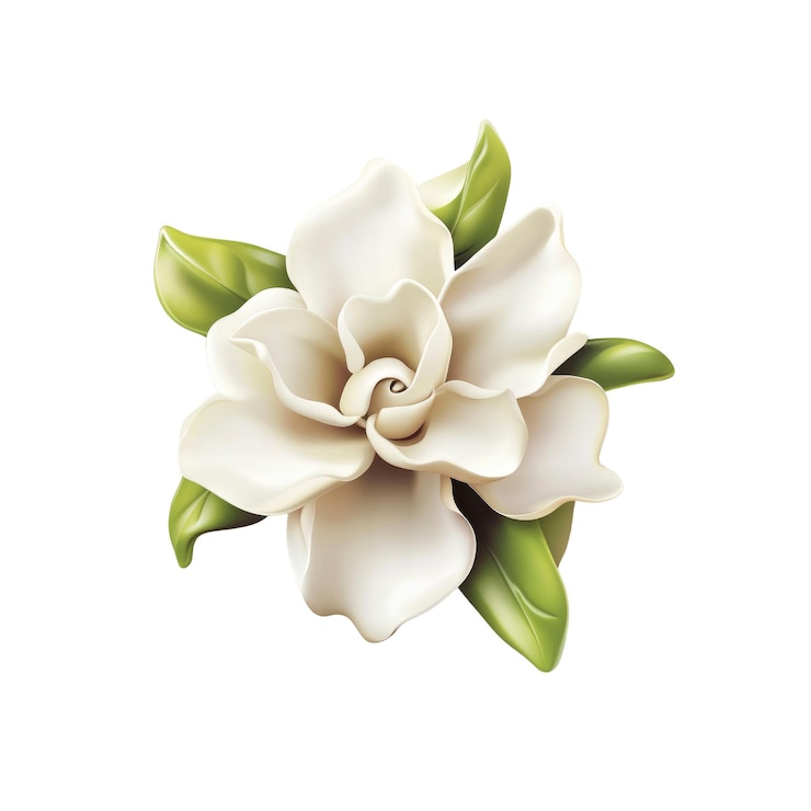 PSD einzige weiße gardenia-blumen mit grünen blättern