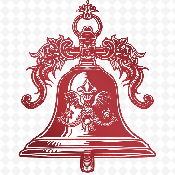 PSD eisenglockenkontur mit drachen-design und fleur de lis accen illustration dekor-motive-sammlung