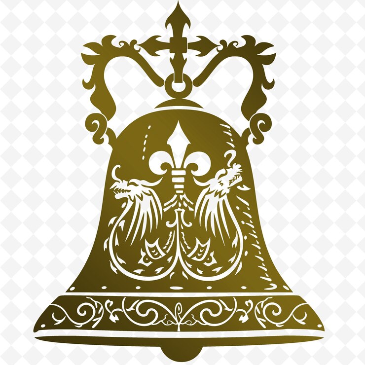 PSD eisenglockenkontur mit drachen-design und fleur de lis accen illustration dekor-motive-sammlung