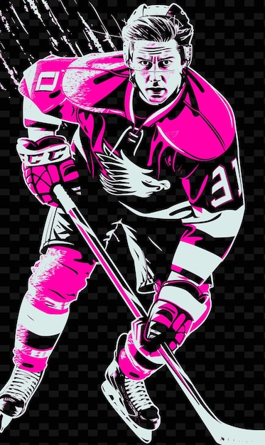 Eishockey-spieler hält einen stock mit einer aggressiven pose eine illustration flach 2d sport hintergrundn