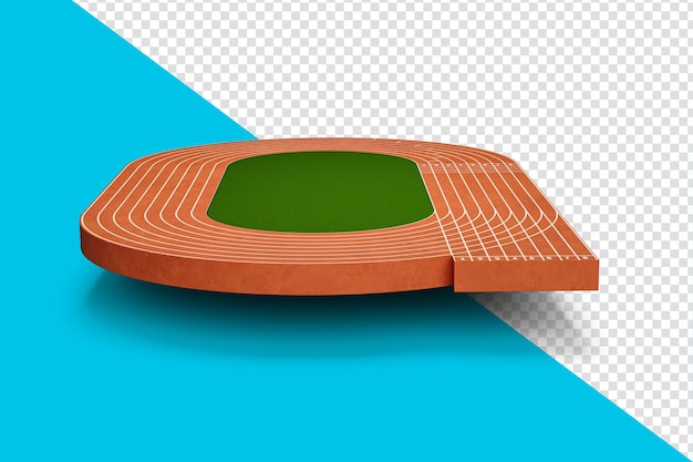 Ejecución de sección transversal 3D con pista de atletismo Ilustración 3D cortada con pista deportiva vacía aislada