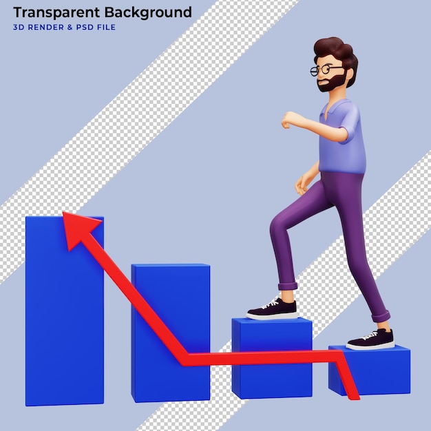 PSD ejemplo 3d del hombre que sube los pasos al objetivo del éxito