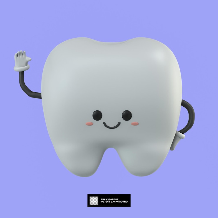 PSD ejemplo lindo de la mascota del personaje de dibujos animados del diente 3d