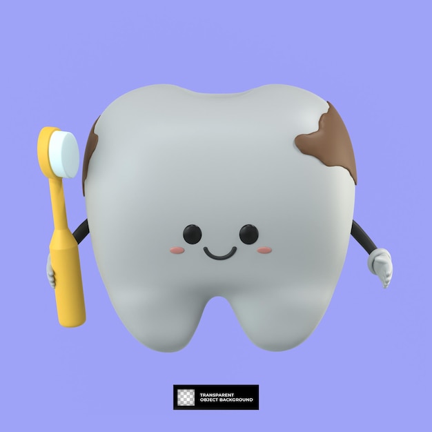 Ejemplo lindo de la mascota del personaje de dibujos animados del diente 3d