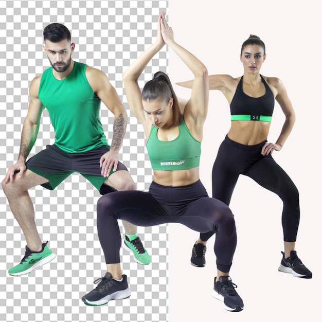 Ejercicio de movimiento acrobático aeróbico sobre un fondo transparente