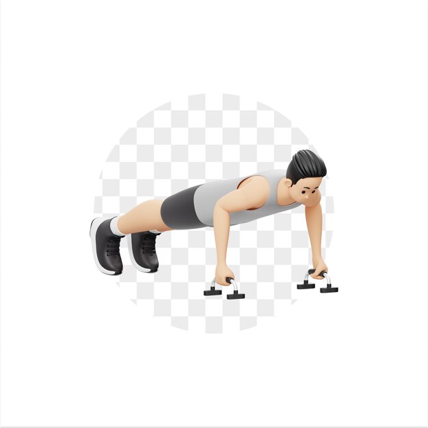 Ejercicio de personaje en 3D Push Up Stand Bar