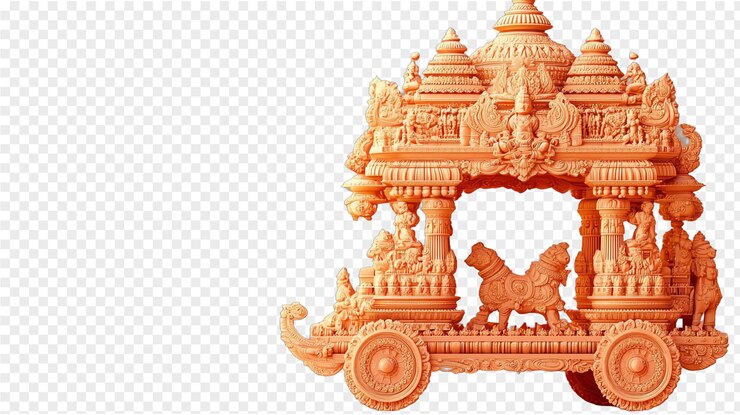 PSD elaboradamente tallado ratha chariot de madera para rath yatra hindú aislado en un fondo transparente