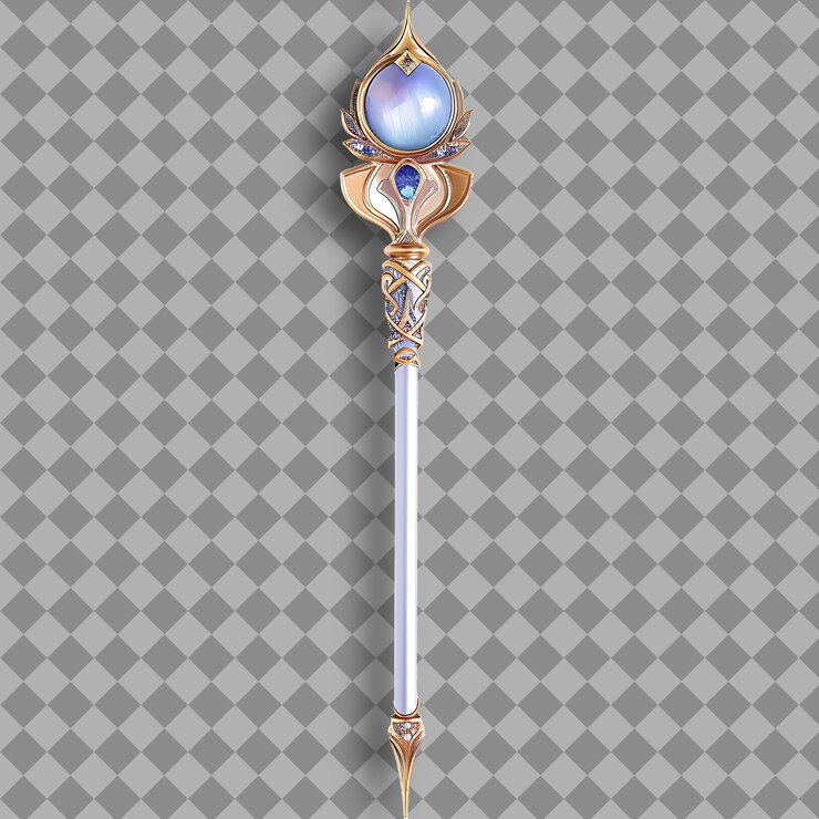 PSD elaborado cetro encantado de piedra lunar con un delicado activo de juego d png en un fondo limpio