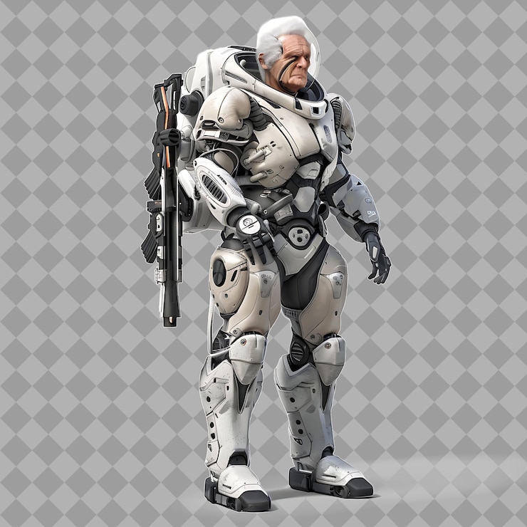 PSD elderly alien space explorer with slender form advanced spac isolated high quality character render