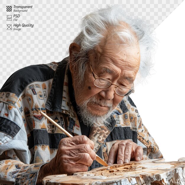 PSD elderly artist meticulously painting on canvas focus and dedication