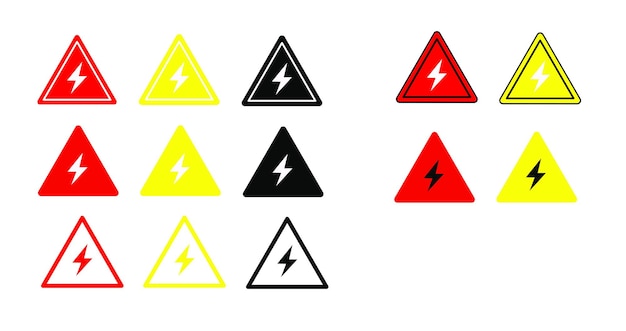 Electric Shock Hazard Warning Icons Set in Red Yellow Black Triangle Variations