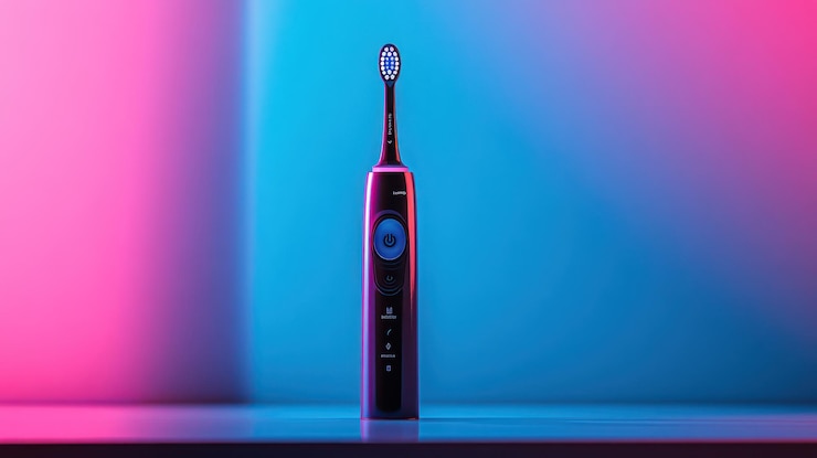 PSD electric toothbrush on a bright background
