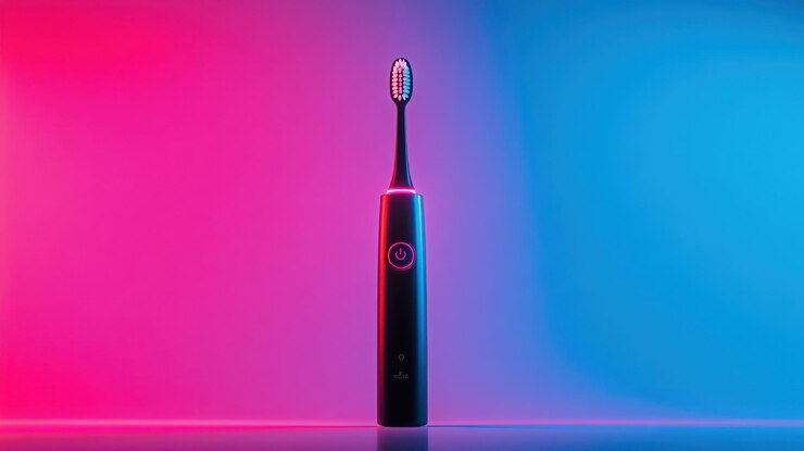PSD electric toothbrush on colorful background
