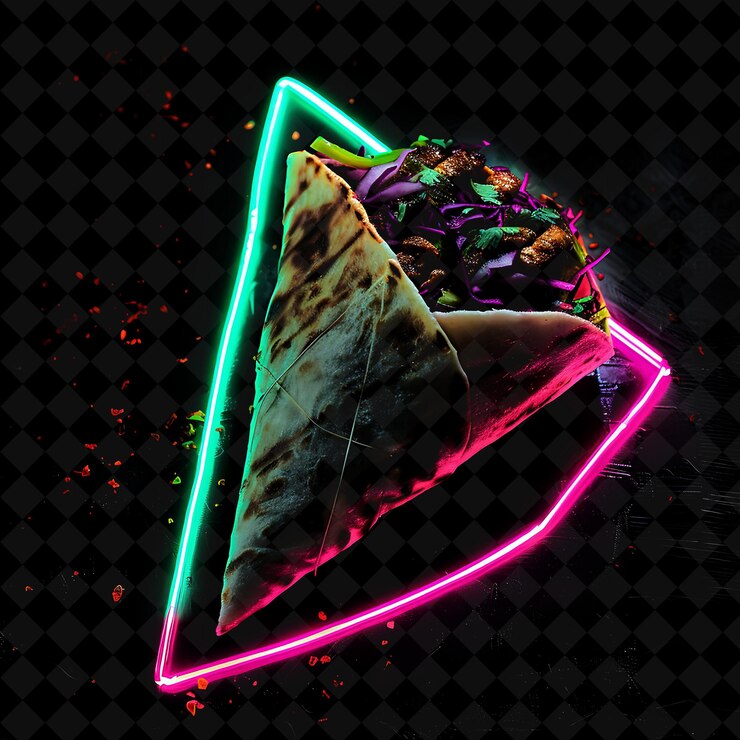 PSD electrifying neon triangles turkish doner kebab in a stylish png neon food decor y2k collection