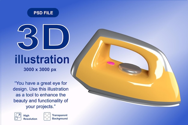 Electrodomésticos de icono 3d aislados en el fondo transparente Objeto de hierro amarillo