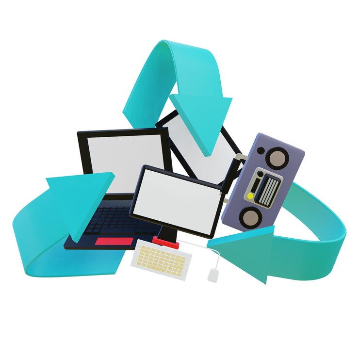 PSD electronic waste 3d illustration on white background
