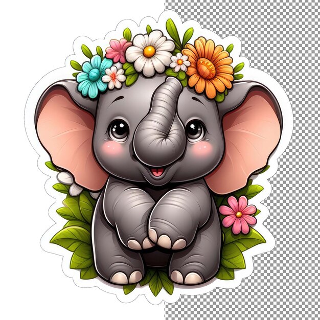 PSD elefant in eden blüten und schönheits-sticker