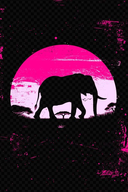 Elefante caminando a través de una sabana con una puesta de sol en la parte trasera psd diseño de arte concepto cartel pancarta