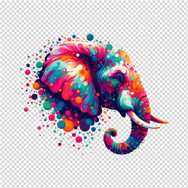 PSD un elefante de colores con manchas de colores en la cabeza