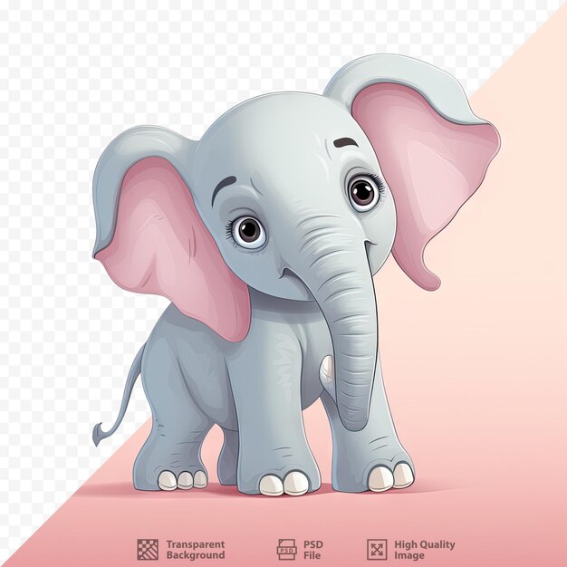 PSD elefante de desenho animado com fundo preto