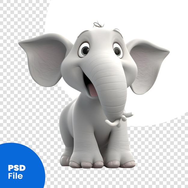 PSD elefante de desenho animado com uma expressão de surpresa em seu rosto modelo psd de ilustração 3d