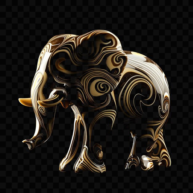 PSD un elefante dorado con un fondo dorado y negro