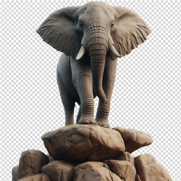 Un elefante de pie en una roca con un fondo de agujeros