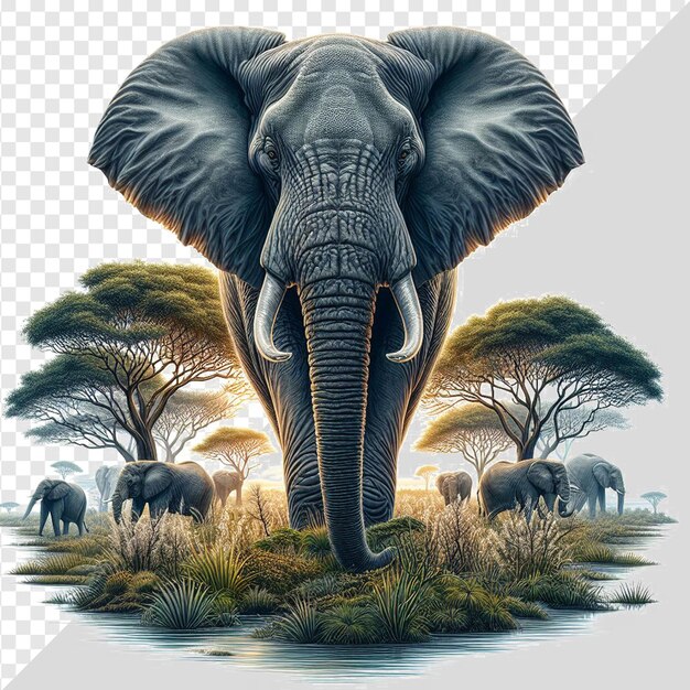 PSD elefante png isolado em fundo transparente loxodonta africana marfim