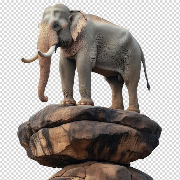 Un elefante en una roca con una imagen de una montaña en él