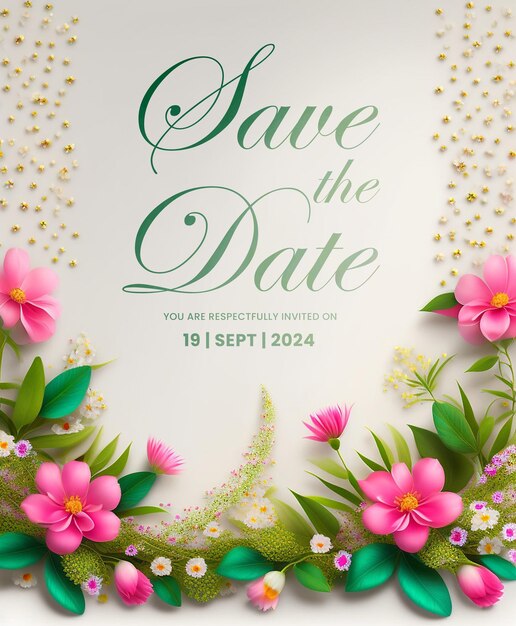 PSD l'élégance dorée les fleurs jaunes sauvez la date les invitations au mariage 2024