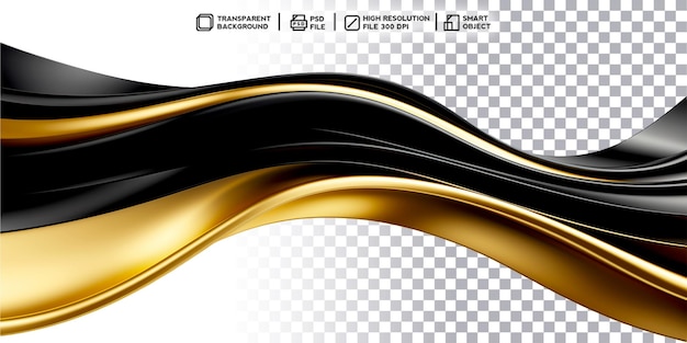 Élégance dorée Renderage 3D réaliste de vagues dorées et noires sur fond transparent
