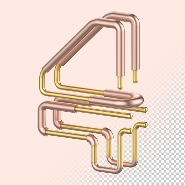 Elegancia aislada de cobre y oro 3D Render letra 4