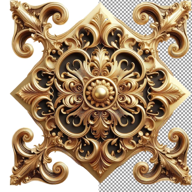 PSD elegancia dorada lujoso diseño ornamentado en 3d en fondo transparente