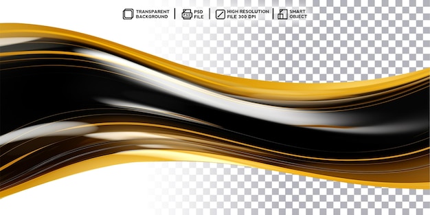 PSD elegancia dorada renderización 3d realista de intrincadas ondas negras y doradas sin fondo