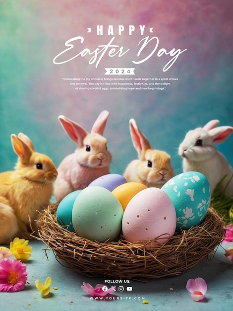 Elegancia de Pascua Huevos vibrantes en una canasta de felicidad v