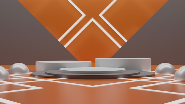 Elegant 3d render white podium on orange background