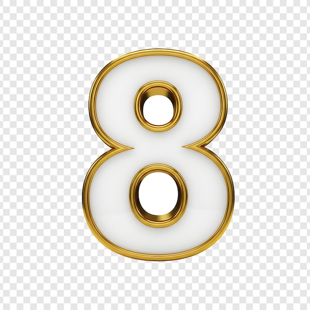 Elegant 3D Rendered Gold and White Number Eight