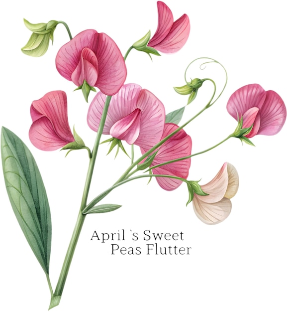 Elegant April Sweet Peas Clipart zeigt Schönheitsglückseligkeit und charmante Geburtsblumen-Symbolik