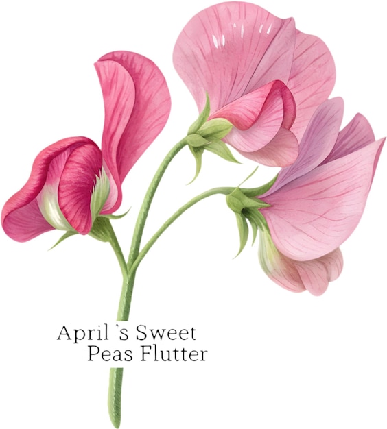 Elegant April Sweet Peas Clipart zeigt Schönheitsglückseligkeit und charmante Geburtsblumen-Symbolik