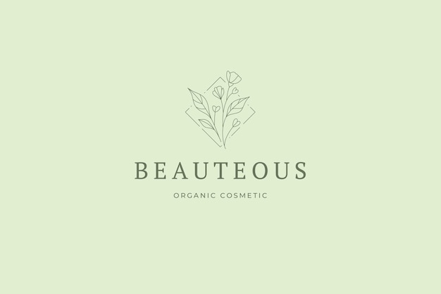 Elegant botanischer Blumenrombusrahmen Frühlingsgartenpflanze monochromes Logo