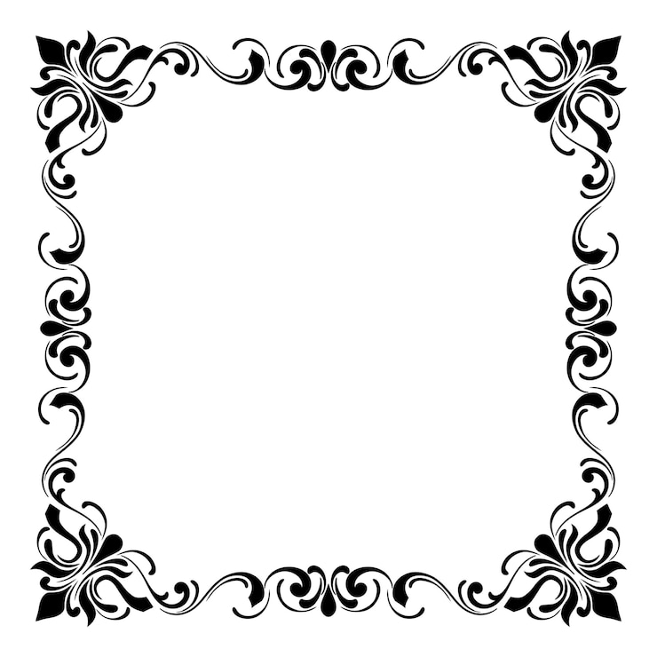 PSD elegant cadre orné en noir et blanc avec des fleurs